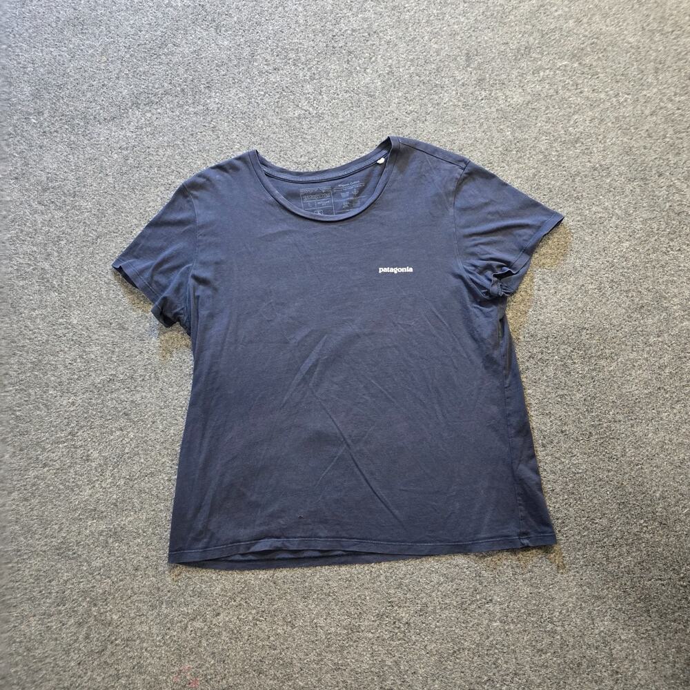 Patagonia Top Womens Size Large Blue Scoop Neck Save The Planet Casual Outdoors